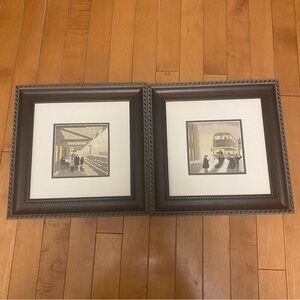 Set of 2 VintageFramed Cross Stitch Artwork with Brown Frames  Bus and Train UK
